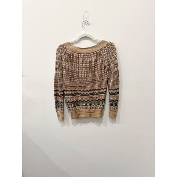 M Missoni Chevron Patterned Lurex Knit Pullover Sweater Beige/Gray Womens Size 2 - Picture 3 of 6